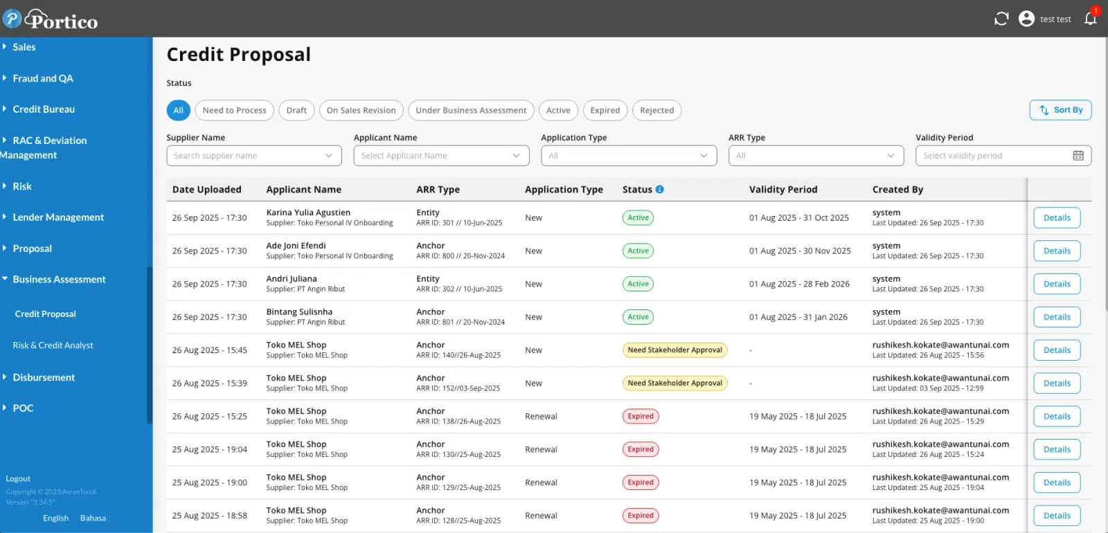 AwanTunai real-time risk engine dashboard